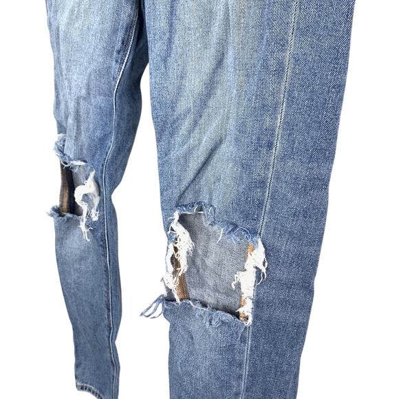 American Eagle Mom Jeans Distressed High Rise Holes Ripped Medium Blue Wash 000 - Picture 9 of 16